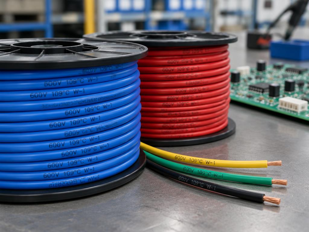 Cable spools with printed identification text and a circuit board