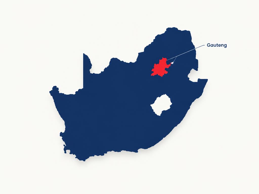 Map of South Africa with Gauteng highlighted in red
